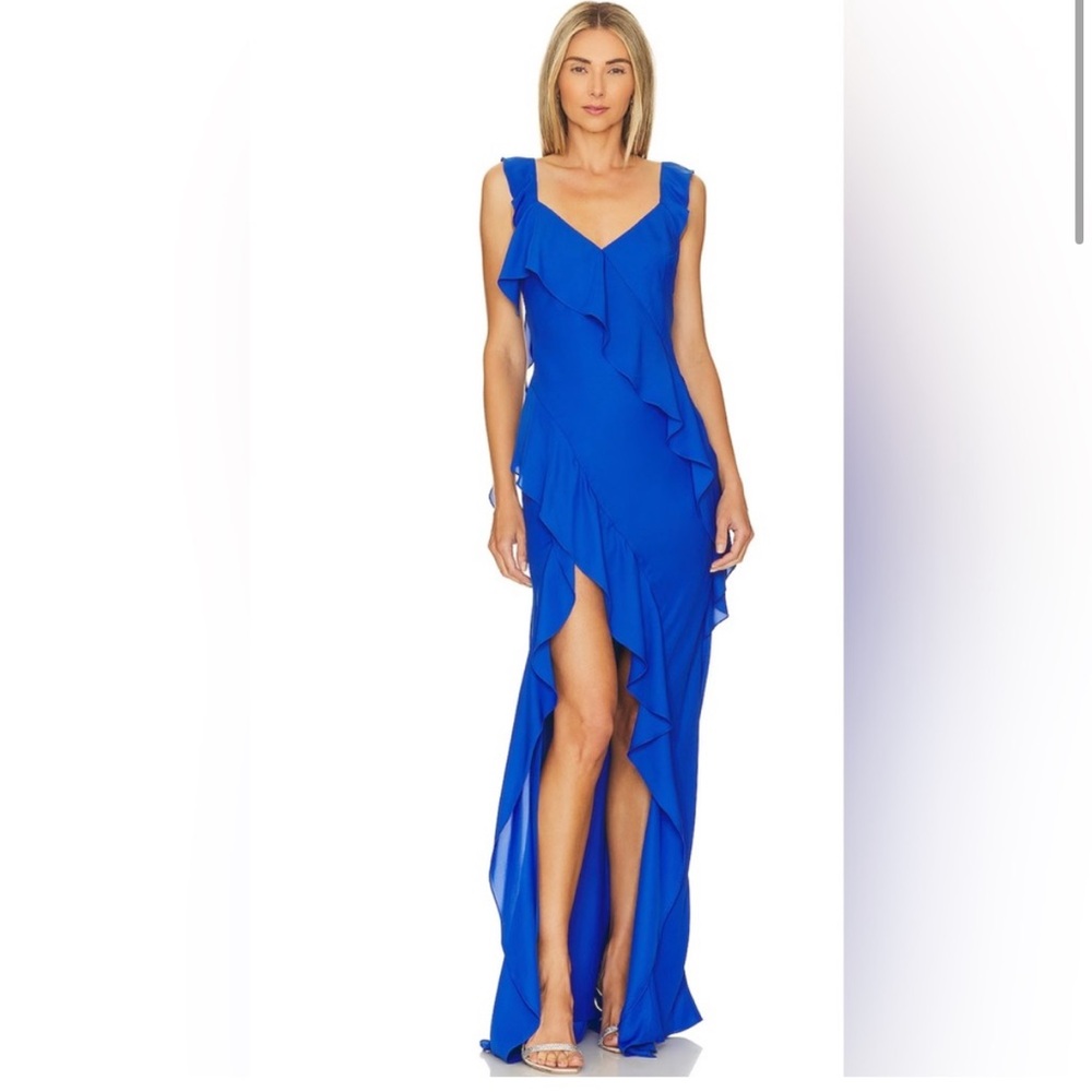 Amanda Uprichard Canttara blue ruffle gown